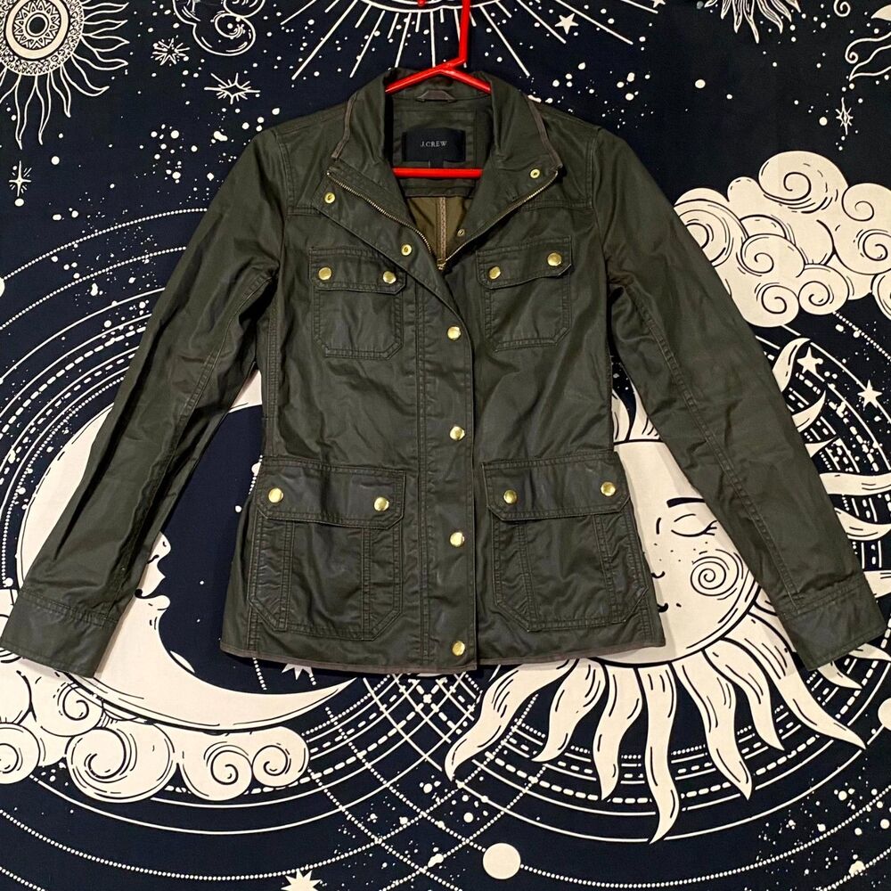 J.Crew Field Jacket Women's XS Green  Downtown Bohemian Utility Full-Zip